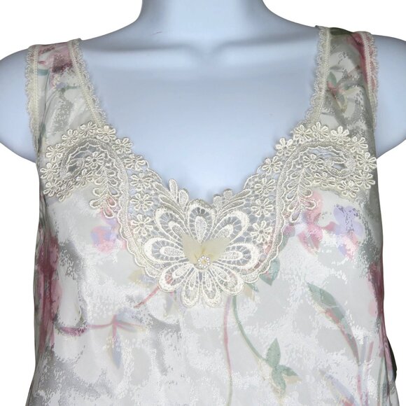 New Vintage 70s Lucie Ann II Floral Print Tank Top Camisole S Lace Trim USA Made - Picture 6 of 14